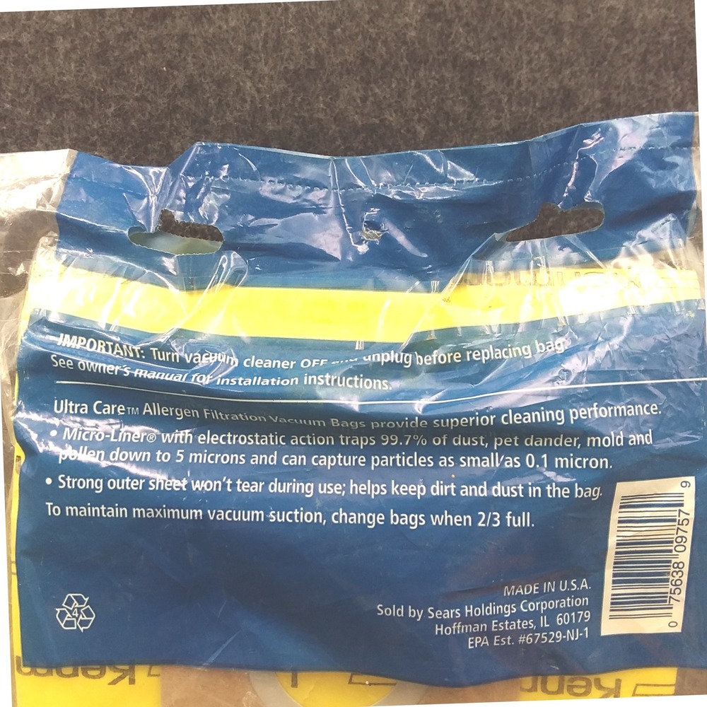 Kenmore VacBags Premium Allergen Filtration Vacuum Bags U Model 50688 NOS 8 bags - Picture 4 of 7